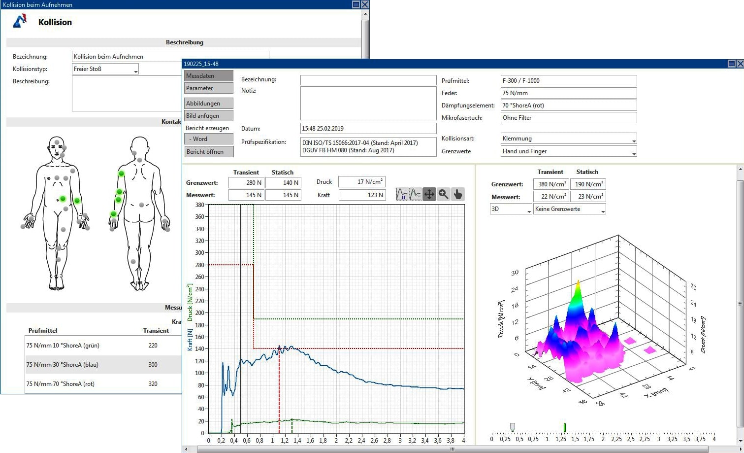Zur Visualisierung und Analyse der Kraft- und Druckmessungen mittels Sensor oder Druckmessfolie