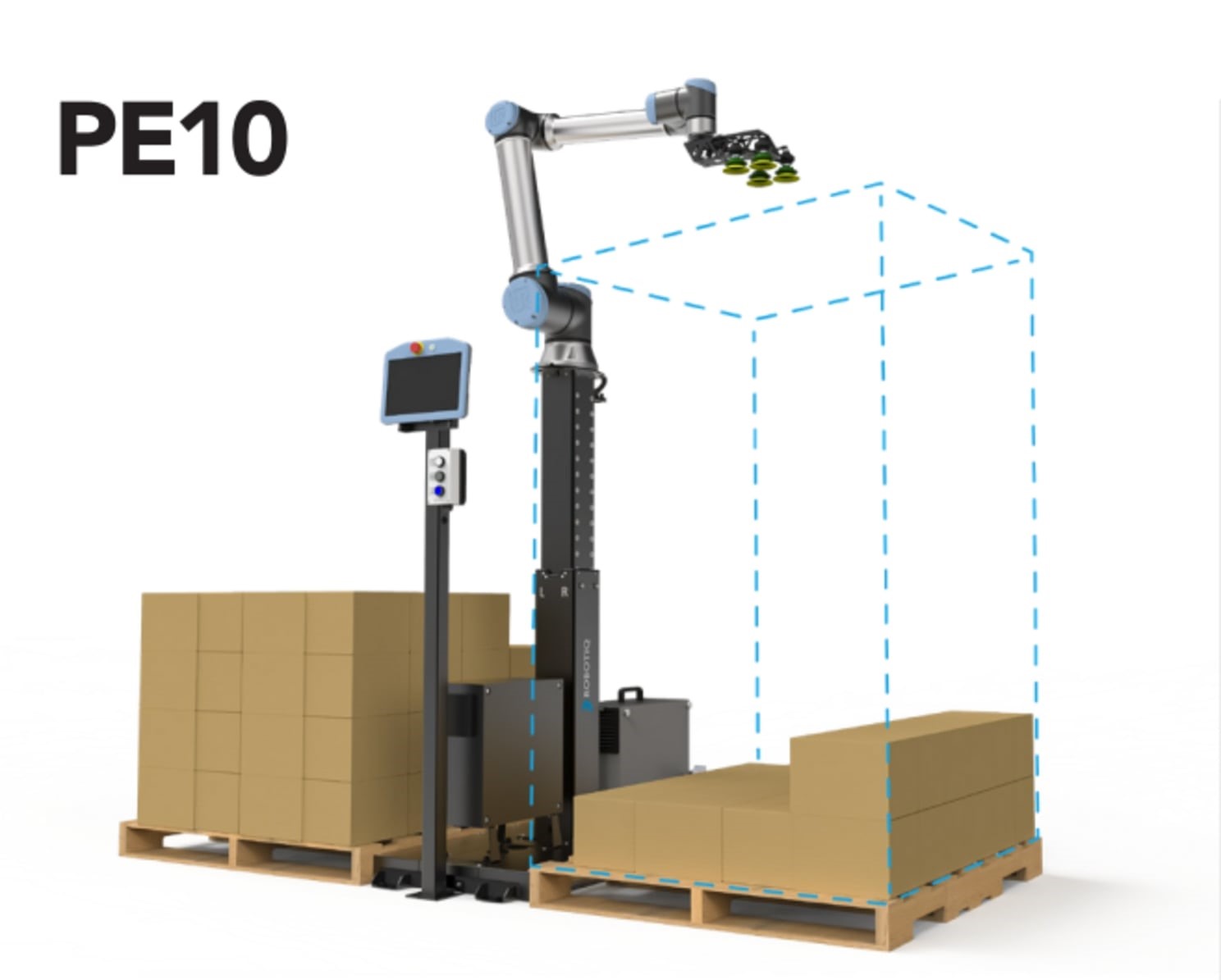 Automatische Palettierlösung bis 12,5 kg Kartongewicht inklusive Greif