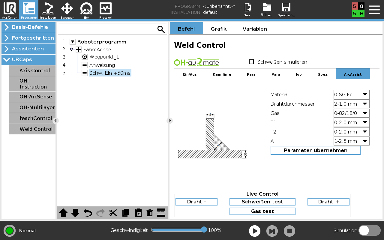 Weld Control Oberfläche